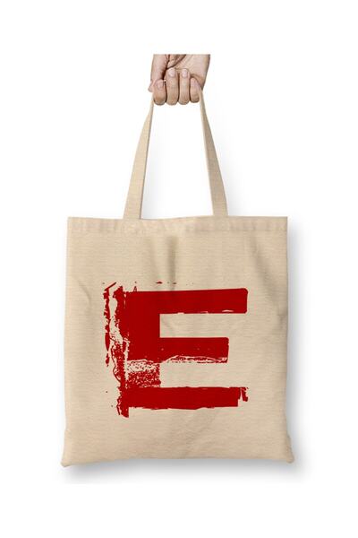 Toyaso Letter E White Cloth Bag Long Handle Shopping Bag Beach Bag