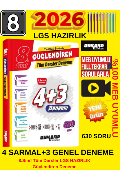 Ankara Yayıncılık LGS 8. Sınıf Güçlendiren Denemeler Tüm Dersler 4 Sarmal 3 G...