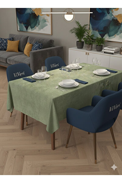 ViVeri Kadife Dokulu Çimen Yeşili Konsept Masa Örtüsü