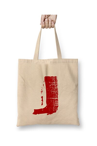 Toyaso Letter J White Cloth Bag Long Handle Shopping Bag Beach Bag