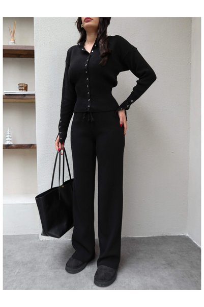 ESRAHELVACI Set de tricotaje cu pantaloni cardigan cu snap