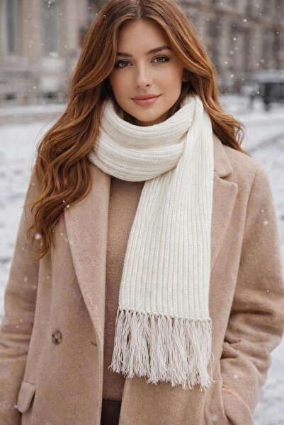 eksa tekstil atkı beyaz atkı selanik püsküllü atkı