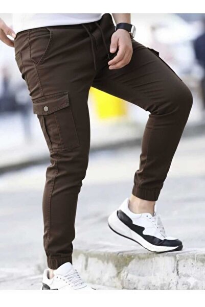 LEFNY COLLECTİON Men's Brown Quality Cotton Flexible Jogger Pants with Cargo ...