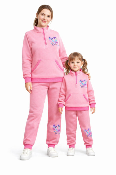 BUTİK AYVİTRİN Mother Daughter Three Yarn Cotton Puff Fabric Thick Tracksuit ...
