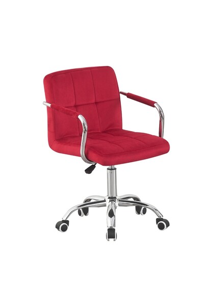 PROCART Office and conference chair, red velvet upholstery, chrome handles, a...