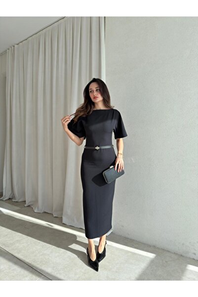 Mooi Butik LİNEN Elbise 8822 - Siyah