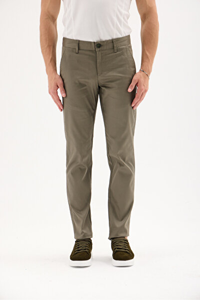 RAVANELLI Slim Fit Dobby Belted Classic Style Side Pocket Chino Men's Trousers