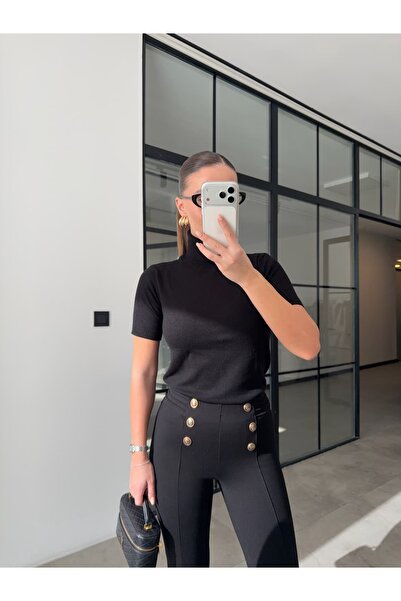 BB Bensu Buyruk Half Sleeve Fisherman Black Knitwear