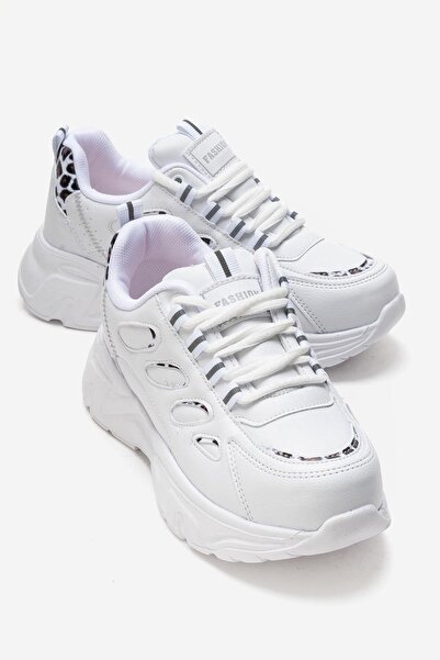 CCWAY AYAKKABI Women's Sneakers with Side Ring Pattern White Leopard