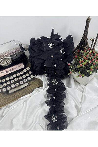 jasmina store organze kumaş üzeri taşlı inci detaylı fırfırlı şerit