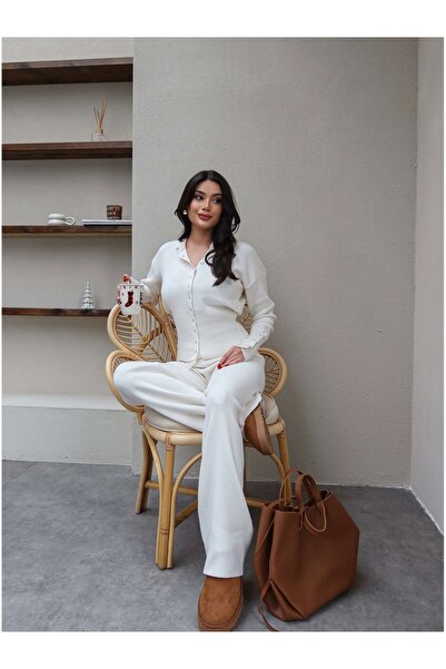 ESRAHELVACI Snap Fastener Cardigan Pants Knitwear Set