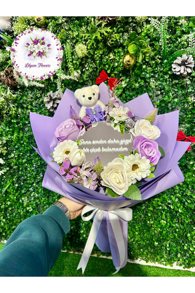 Lilyum Flowers Aynalı Lila Çiçek Buketi - Sevgililer Günü Hediyesi