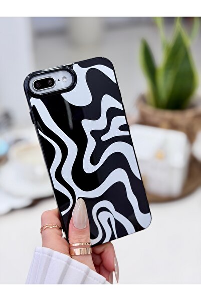 Go Aksesuar iPhone 7 Plus and 8 Plus Compatible Printing Black and White Laun...