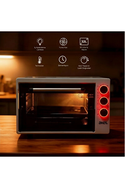 Akel AF280LF 32 Litre Beyaz Midi Fırın, Kırmızı Led Düğme, İç Aydınlatma, Tur...