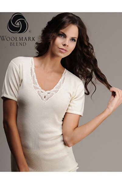 Hasyün فانيليا نسائية، كريمي، 75% صوف ميرينو، حياكة مضلعة، دانتيل، بأكمام قصي...