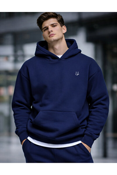 DEEPSENSE Men's Oversized Hooded Winter Sweatshirt Mock Neck 3 Thread Thick R...