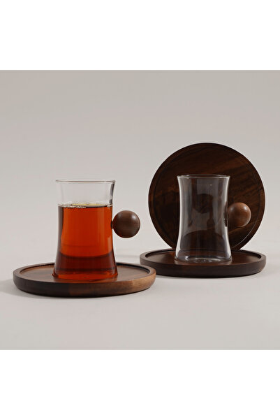 Dallaty 12pcs glass tea set with wooden saucers