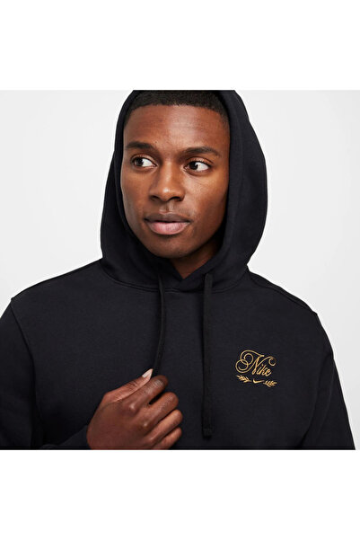 Nike HQ2476 010 Club Brushed Hoodie Erkek Sweatshirt