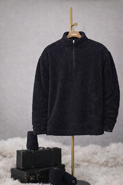 myDea Unisex Plush Half Zipper Sweatshirt Soft Textured