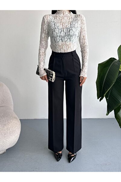 moda çağdaş Women's High Waist Pleated Plazzo Classic Fabric Trousers