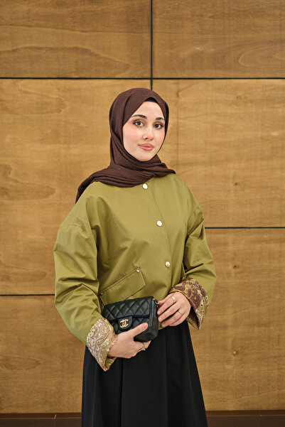 LOCCO Women's Crew Neck Lined Patterned Snap Fastener Regular Gabardine Short...