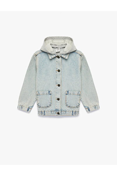 Koton Long Sleeve Pocket Cotton Oversized Hooded Denim Jacket