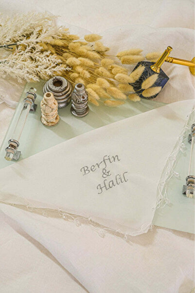 Rima Tasarım Gümüş Nakış İşlemeli ve İsimli Gelin Halay Mendili