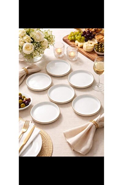 Güral Porselen Bilbao 6-Piece Dessert Plate 15 cm with Gold Mesh