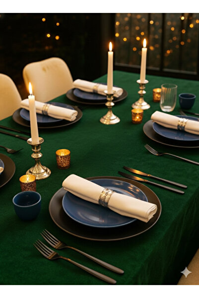ViVeri Kadife Dokulu Zümrüt Konsept Masa Örtüsü