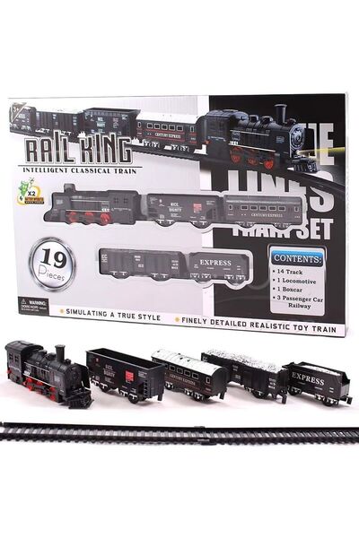 Toyska Rail King 19 Parça Pilli Işıklı Klasik Tren Seti - Lokomotif ve Vagonlu