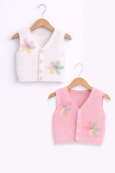 Minytrendy Set of 2 Baby Girl Children's Floral Detailed Buttoned Knitwear Th...