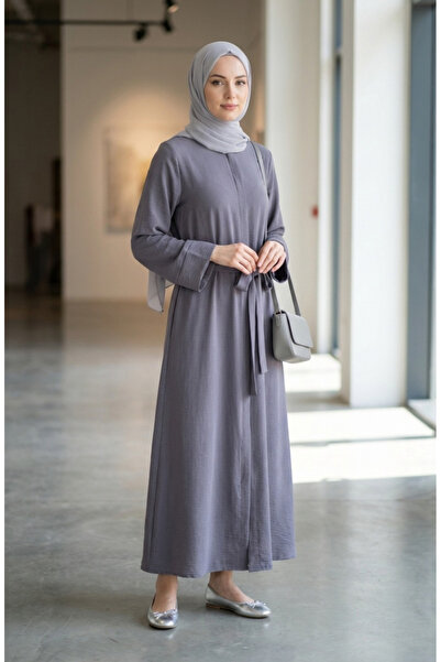 sefamerve Ferace cu centură din material Aerobin 4043-07 Gri