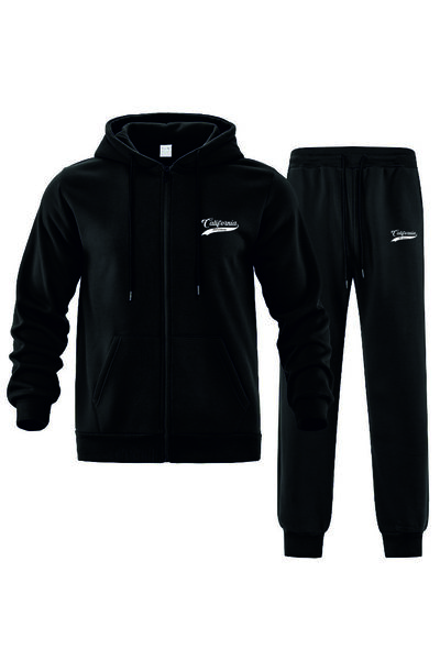 HOFFNUNG Daily Hooded Top and Sweatpants Set - Solid Color California Full Zip