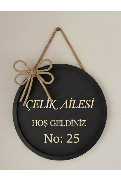 PAŞAOĞLU PLEKSİ 25CM Ahşap YAZILAR GÜMÜŞ yapışkansız asma ipli Ev Kapı Süsü