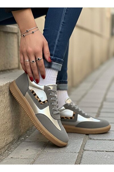 marinarosse Women's Leopard-Grey Detailed Casual Comfortable Sole Sneaker