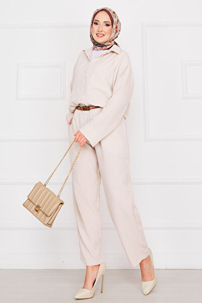 EBRUTESETTÜR Linen Hijab Set with Pocket Detail Stone