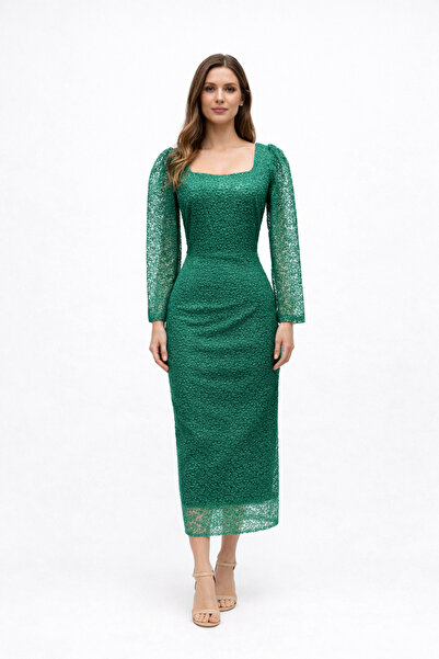 codemark Glitter Lace Square Neck Lined Dress