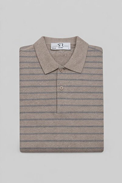 SÜVARİ Rahat Kalıp Çizgi Desenli Polo Yaka Pamuklu Selanik Sweatshirt