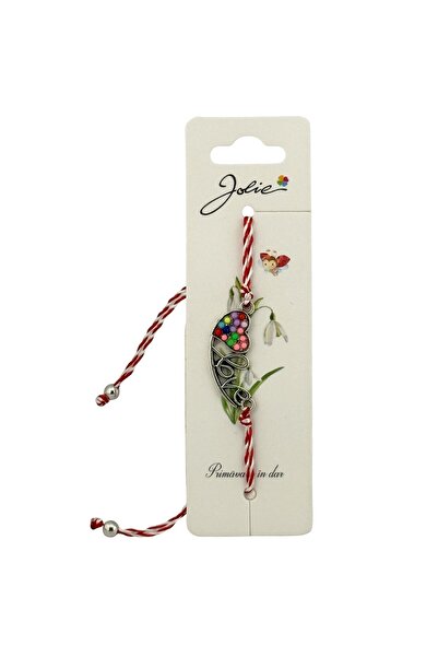Flippy Martisor White-Red Bracelet with Metal Pendant, Multicolor, Jolie