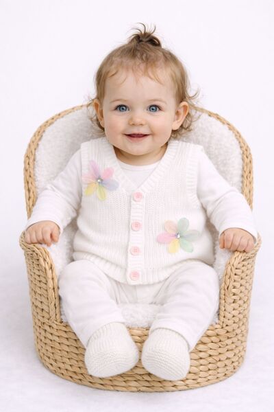 Minytrendy 1-5 Years Old Baby Girl Child Floral Detailed Buttoned Knitwear Th...