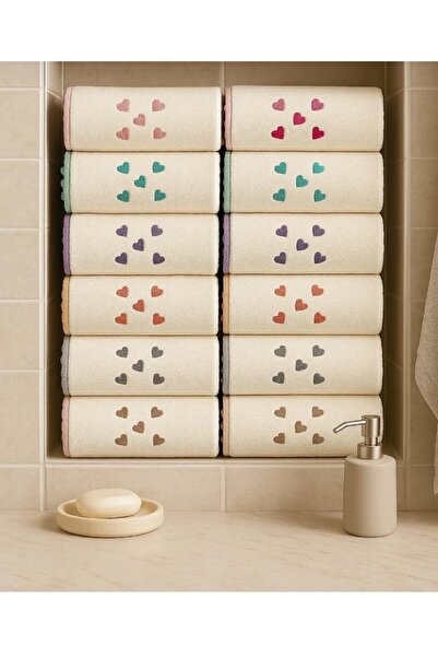 LİNDENİ HOME Embroidered Towel Hand and Face Towel with Pompon Colorful Embro...