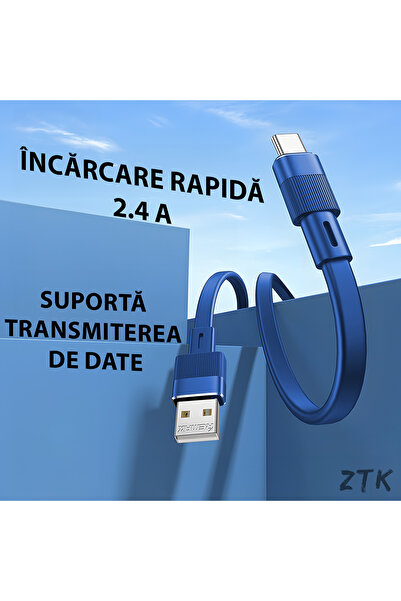 Remax Cablu USB Type C plat, Incarcare Rapida, Flushing, RC-C001 A-C, 2.4 A, 1m, Albastru
