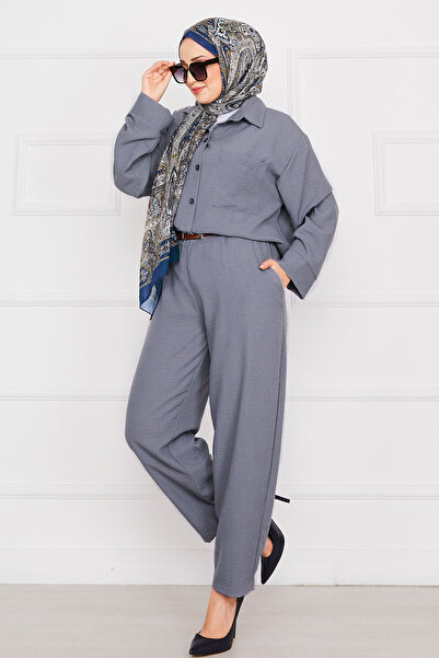 EBRUTESETTÜR Linen Hijab Set with Pocket Detail Gray