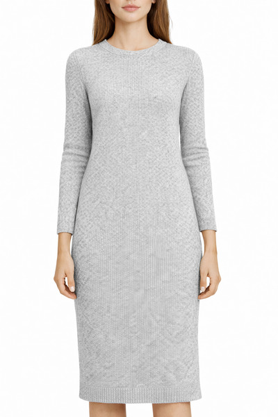 Neden Tekstil Bisiklet Yaka Fitilli Triko Midi Elbise