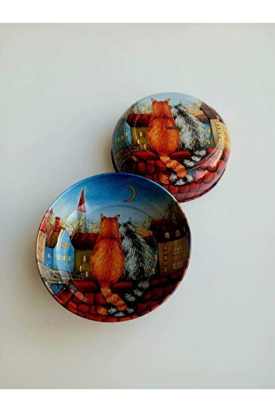 TH Trabzon Hatırası İkili Set Manzaralı Temalı Metal Kedi Mama Kabı ve Su Kabı