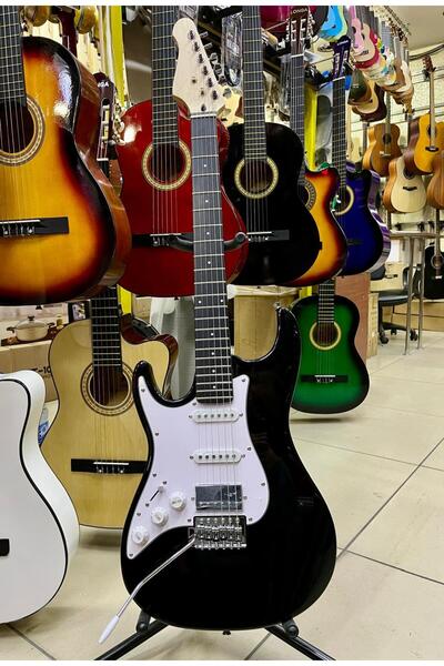 NOTA MÜZİK SOLAK SİYAH HSS ELEKTRO GİTAR- KILIF + KABLO+ PENA + AKORT ALETİ D...