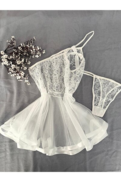 MH Moony Homewears Hayall White Sexy Extra Mini Nightgown Lingerie Set