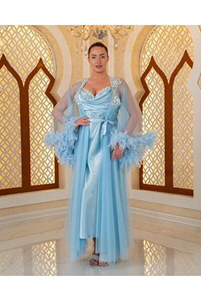 Limas lingerie Special Design Feather, Diamond Lace Detail 2-Piece Long Dress...