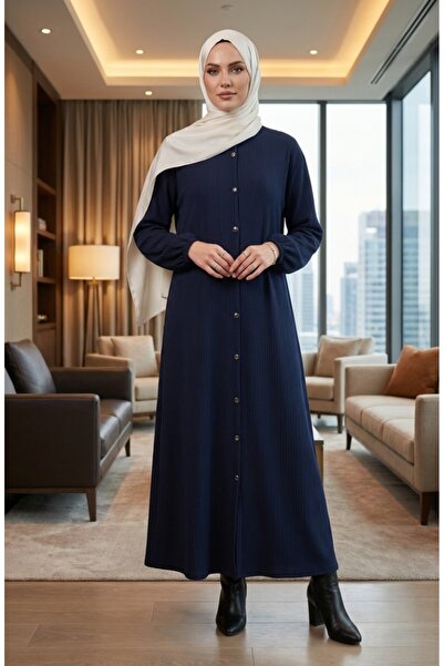 sefamerve Manta de iarnă cu mâneci elastice și nasturi 2214-02 Bleumarin