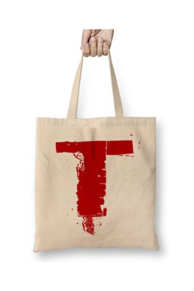 Toyaso Letter t White Cloth Bag Long Handle Shopping Bag Beach Bag